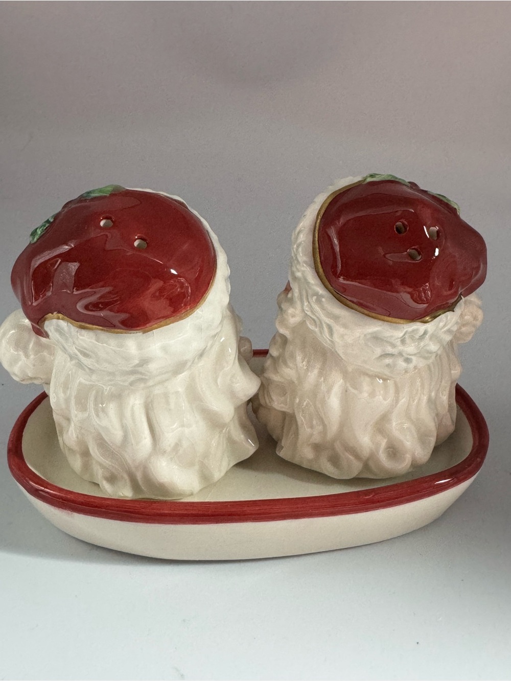 Three Piece Santa Salt & Pepper with under dish - Picture 2 of 5
